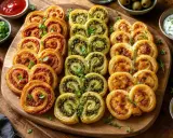 Plateau de feuilletés en forme de cœur, parfaits pour un apéro. Des palmiers à la tomate, au pesto et au fromage.