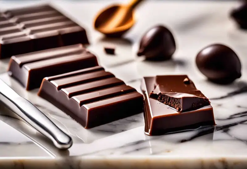 Plaisir du chocolat noir, des carrés brillants et des truffes, prêts pour le temperage.